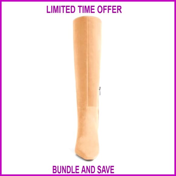 Knee High Boots Chunky Heel Side Zip Faux Suede Fall Dress Shoes - Picture 5 of 7